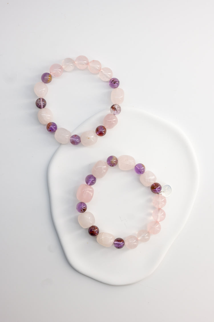 Bonded Bliss Bracelet | Madagascar Rose Quartz Brazilian Dark Super7