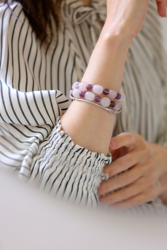 Bonded Bliss Bracelet | Madagascar Rose Quartz Brazilian Dark Super7