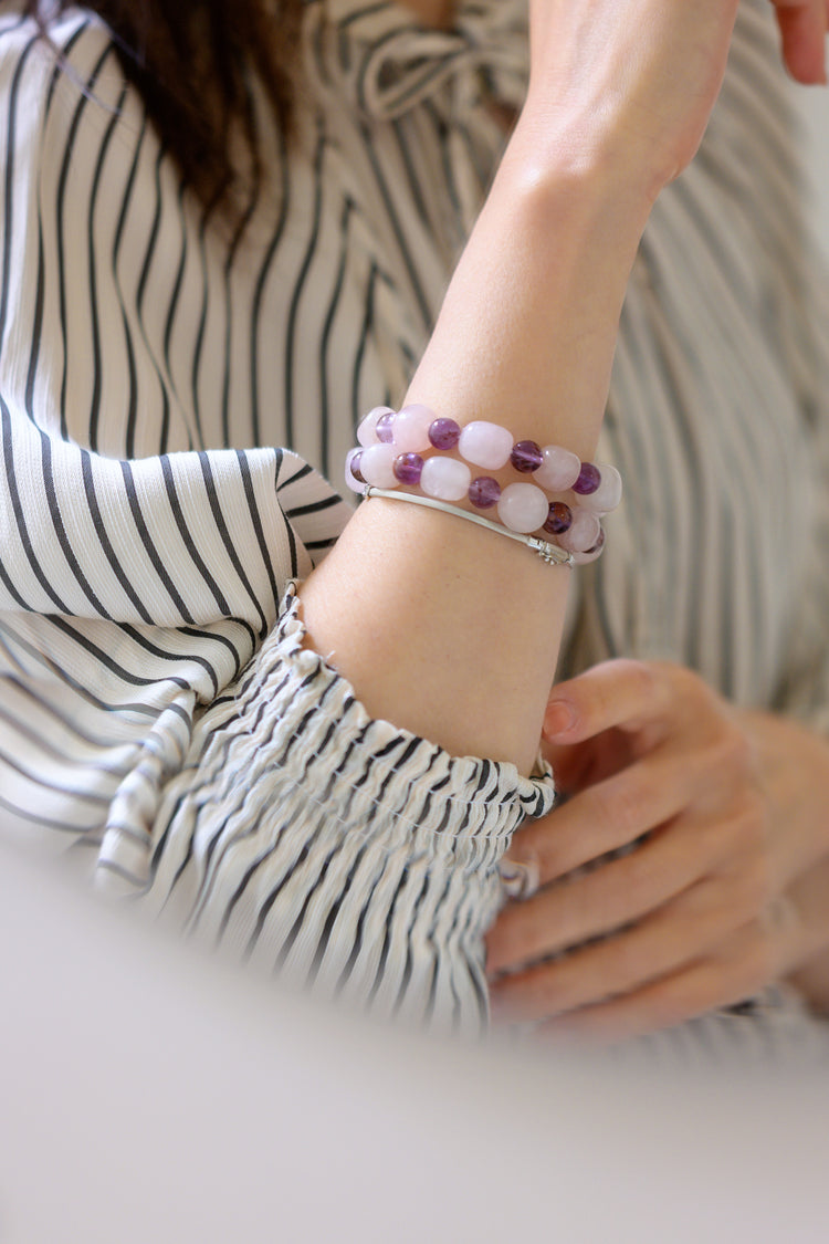 Bonded Bliss Bracelet | Madagascar Rose Quartz Brazilian Dark Super7