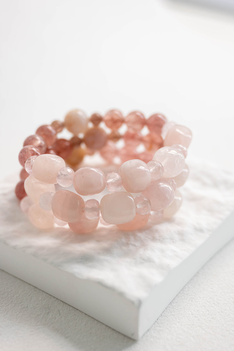 Taking It Slow Is The Best Settling Bracelet | Madagascar Rose Quartz Strawberry Quartz