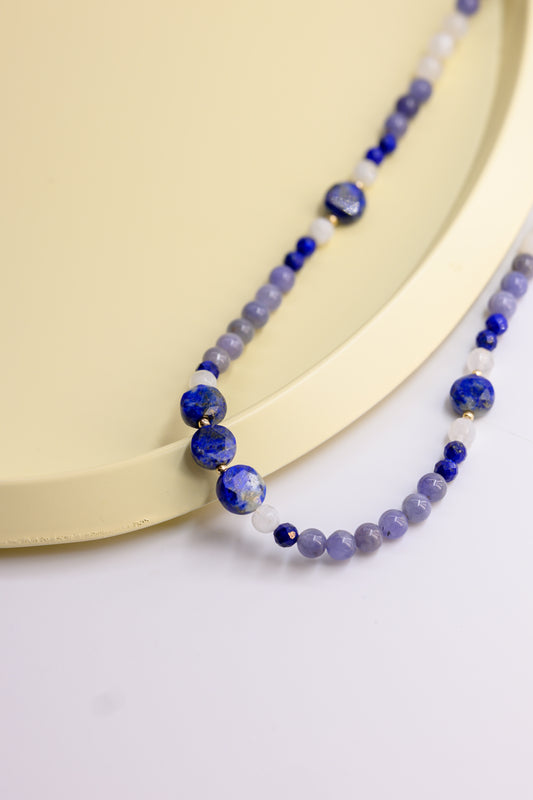 Moon Over the Bay Necklace | Tanzanite Moonstone Lapis(A)