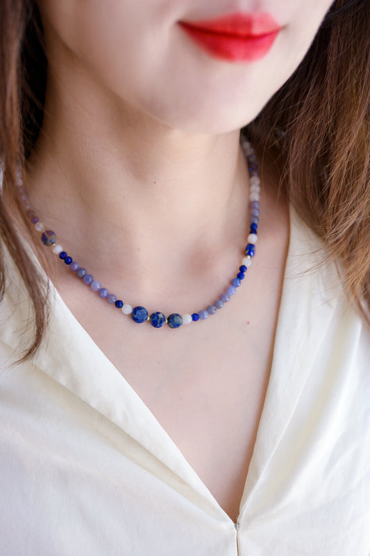 Moon Over the Bay Necklace | Tanzanite Moonstone Lapis(A)