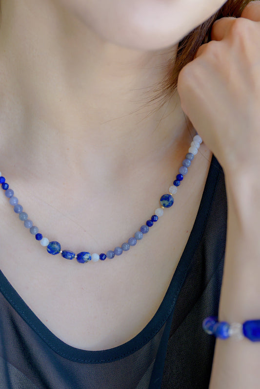 Moon Over the Bay Necklace | Tanzanite Moonstone Lapis(A)