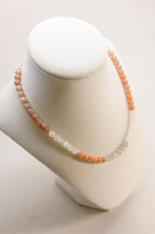 Triple Moonlight Necklace | Gray Moonstone Peach Moonstone White Moonstone