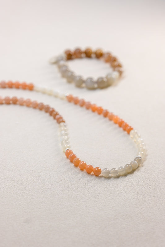 Triple Moonlight Necklace | Gray Moonstone Peach Moonstone White Moonstone